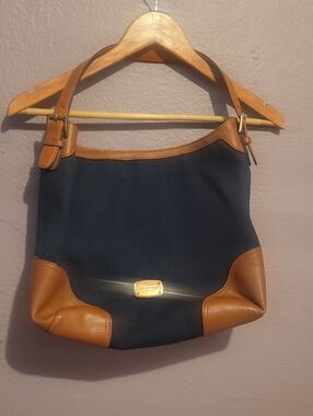 Michael Kors Navy and Tan Leather-Trim Shoulder Hobo